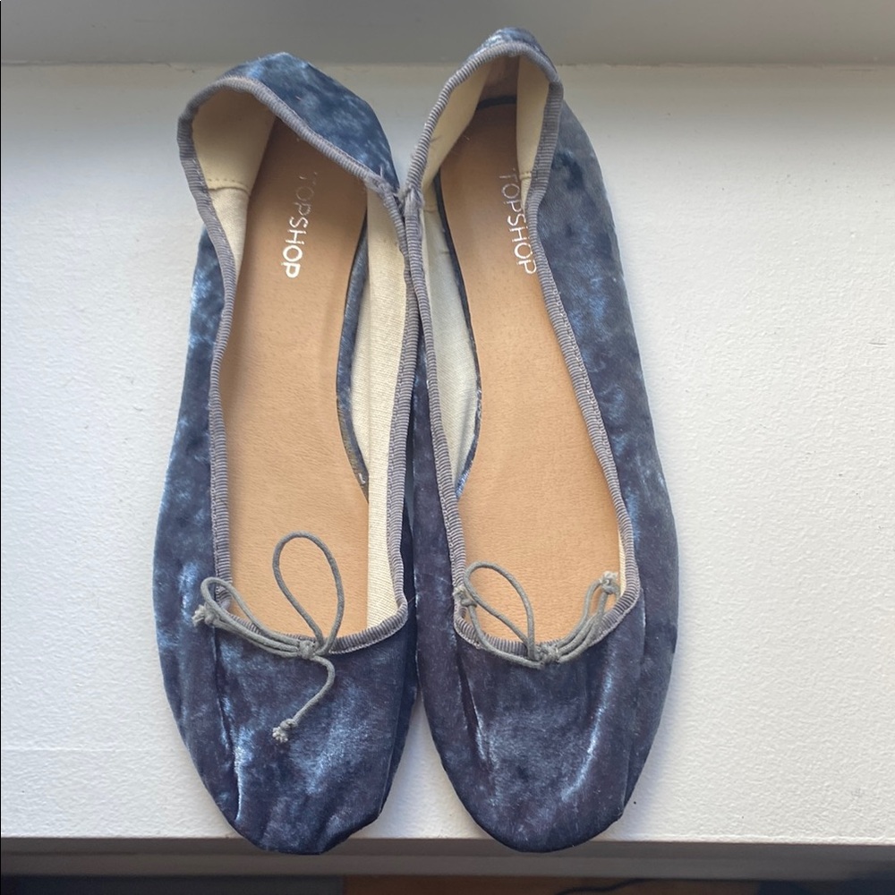Topshop Blue Velvet Ballet Flats